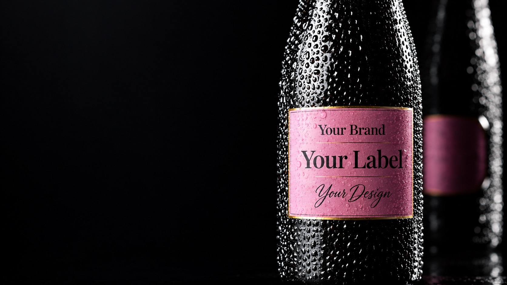 wine dropshipping Australia — custom-label sparkling wine bottles on a black studio backdrop